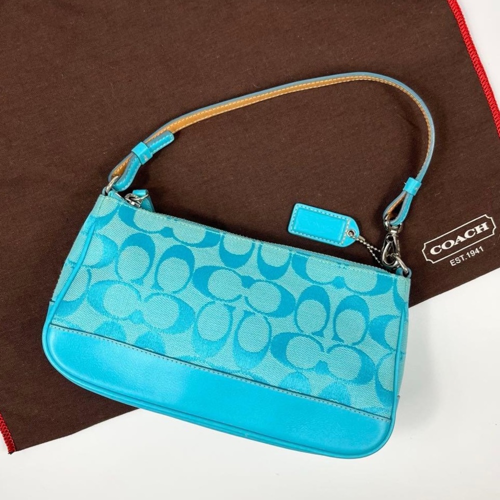 Vintage Coach Turquoise Demi Signature Jacquard Aquamarine Blue Bag + hangtag!